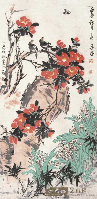 康宁 花鸟 镜心 138×68cm
